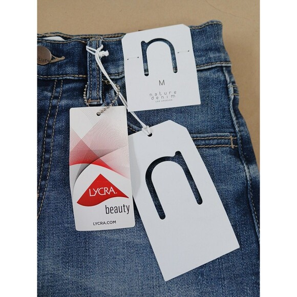 NWT Nature Denim Shorts High Rise Size M Medium Wash Distressed Cutoff - Picture 2 of 6